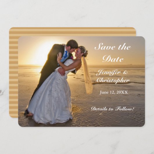 サンセット結婚ビーチのカップル日付カードを保存 セーブザデート (正面/裏面)
