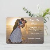 サンセット結婚ビーチのカップル日付カードを保存 セーブザデート (スタンド正面)