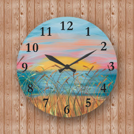 サンセット絵画ビーチの丸（大）壁時計 ラージ壁時計