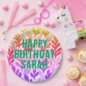 サンセット自然リーフグラデーションハッピーバースデー ペーパープレート (パーティー)