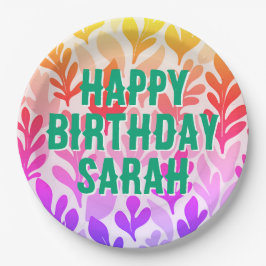 サンセット自然リーフグラデーションハッピーバースデー ペーパープレート