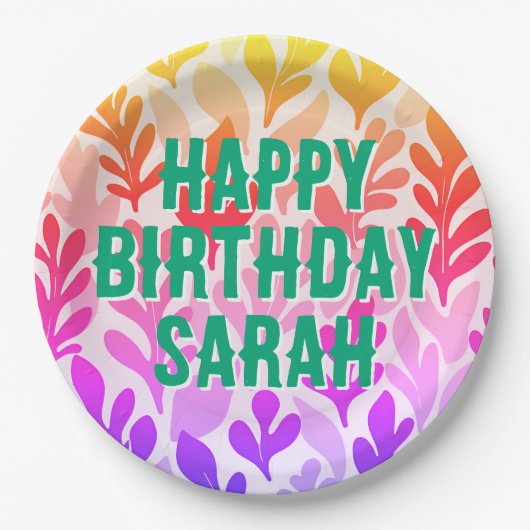 サンセット自然リーフグラデーションハッピーバースデー ペーパープレート (正面)