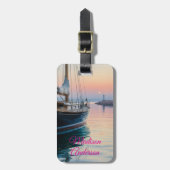 サンセット航海のシルボートパーソナライズされた ラゲッジタグ (正面縦)