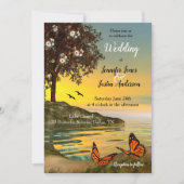 サンセット芸術的レイクバタフライ結婚式招待状 招待状 (正面)