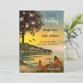 サンセット芸術的レイクバタフライ結婚式招待状 招待状 (スタンド正面)