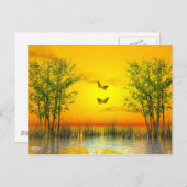 サンセット蝶 – 3D 描写 ポストカード (正面/裏面)