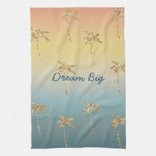 サンセット金ゴールドグリッターパームツリーズ キッチンタオル (縦)