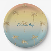 サンセット金ゴールドグリッターパームツリーズ ペーパープレート (正面)