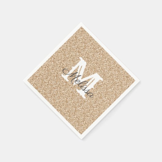 サンセット金ゴールドグリッター&スパークルモノグラムナプキン スタンダードカクテルナプキン (角)