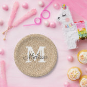 サンセット金ゴールドグリッター&スパークルモノグラム紙プレート ペーパープレート (パーティー)