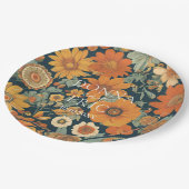 サンセット開花:ヴィンテージ70のオレンジ色のフローラ結婚の ペーパープレート (アングル)