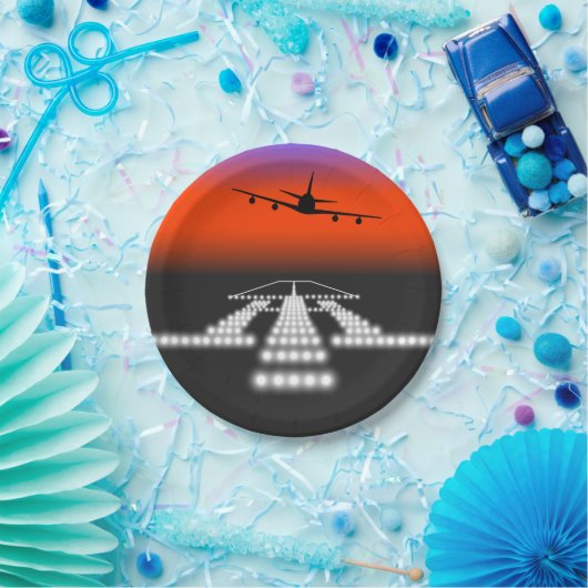 サンセット飛行機による滑走路灯航空 ペーパープレート (パーティー)