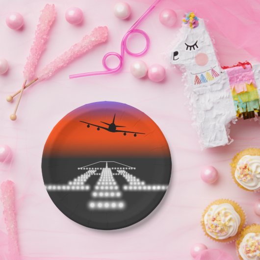 サンセット飛行機による滑走路灯航空 ペーパープレート (パーティー)