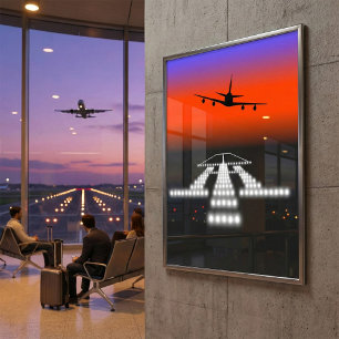 サンセット飛行機による滑走路灯航空 ポスター