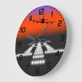 サンセット飛行機による滑走路灯航空 ラージ壁時計 (傾斜)
