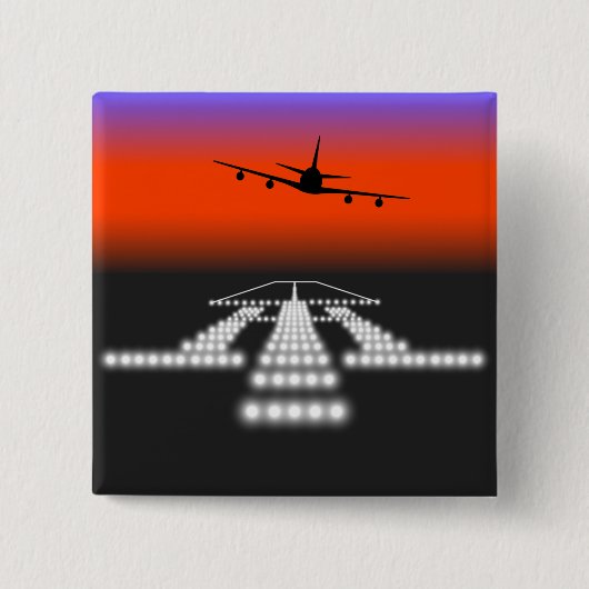 サンセット飛行機による滑走路灯航空 缶バッジ (正面)