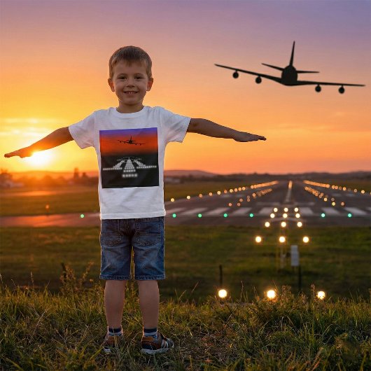 サンセット飛行機による滑走路灯航空 Tシャツ