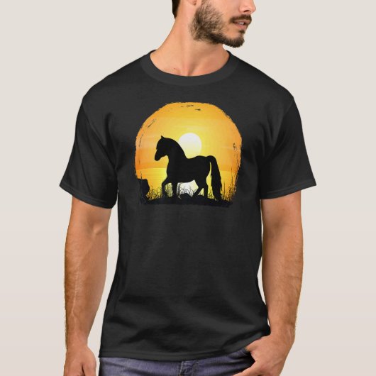 サンセット馬品種シルエットミニチュアホース Tシャツ (正面)