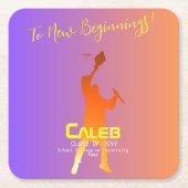 サンセット鮮やかテクモダンの卒業 スクエアペーパーコースター (正面)