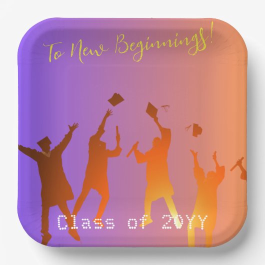 サンセット鮮やかテクモダンの卒業 ペーパープレート (正面)