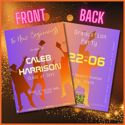 サンセット鮮やかテクモダンの卒業 箔招待状