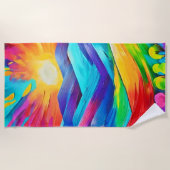 サンセット鮮やかマウンテンアートプリント ビーチタオル (正面)