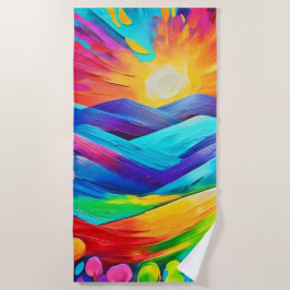 サンセット鮮やかマウンテンアートプリント ビーチタオル