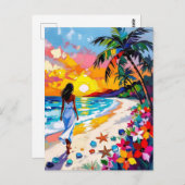 サンセット鮮やか抽象芸術ビーチシーン ポストカード (正面/裏面)