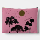 サンセット鳥の木のシルエット名前をカスタムする アクセサリーポーチ (正面)