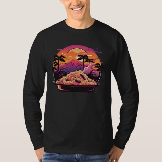 サンセット80年代レトロウェーブ風炒飯と美意識 Tシャツ (正面)