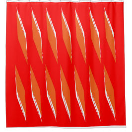 サンセット – オレンジと白い菱形パターン シャワーカーテン