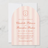 サンセット スプリッツ ストライプ モノグラム クレスト ウェディング 招待状 (正面)