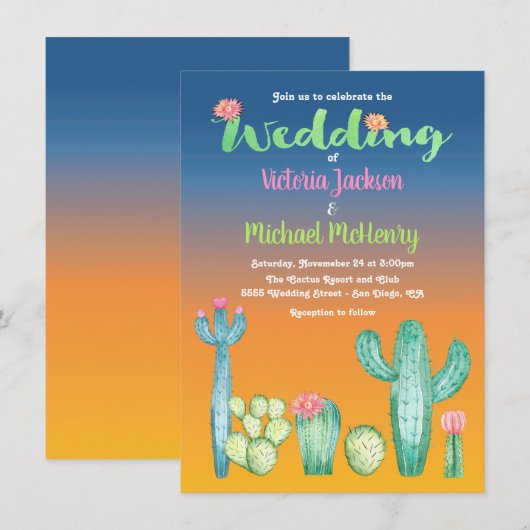 サンセット デザート サボテン ウェディング 招待状 (正面/裏面)
