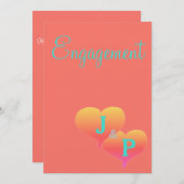 サンセット ハーツ コーラル ターコイズ モノグラム 婚約 招待状 (正面/裏面)