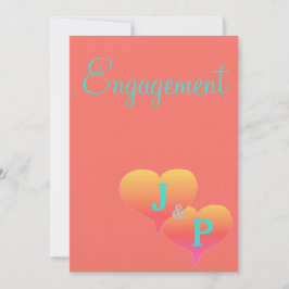 サンセット ハーツ コーラル ターコイズ モノグラム 婚約 招待状