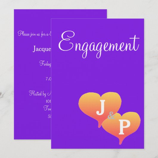 サンセット ハーツ ヴィオレット モノグラム 婚約 招待状 (正面/裏面)