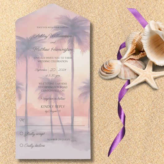 サンセット&パームツリーオールインワンウェディング オールインワン招待状