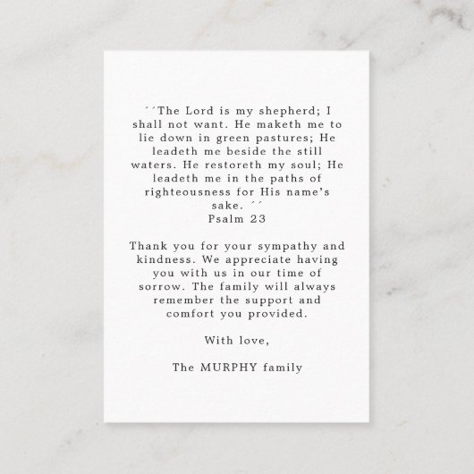 サンセット&ポートレート写真記念祈りの言葉ありがとう 名刺 (裏面)