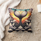 「サンセット - マーメイドテイル - オーシャンアート」 クッション (ブランケット)