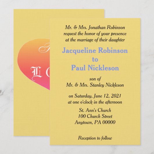 サンセット メロウ イエロー ブルー ウェディング 招待状 (正面/裏面)