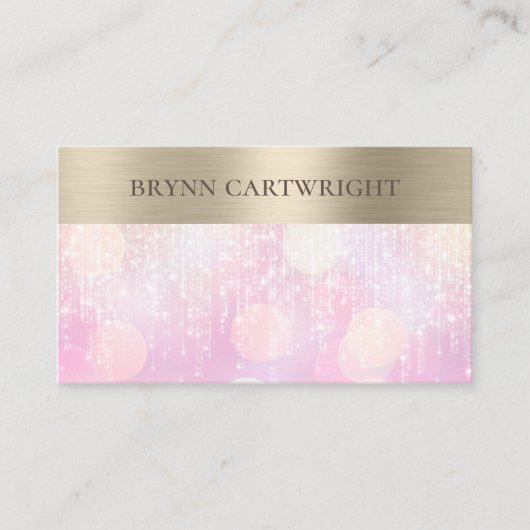 サンセット《写真》ぼけ味トゥインクルライトピンクと金ゴールド 名刺 (正面)
