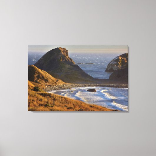 サンセット、海のスタック、姉妹、オレゴン州コースト キャンバスプリント (正面)