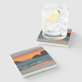 サンセット，海の積み重ね，オーシャンサイド，オレゴン，米国 ストーンコースター (横)