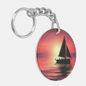 サンセット、海、セーリングボート キーホルダー (正面左)