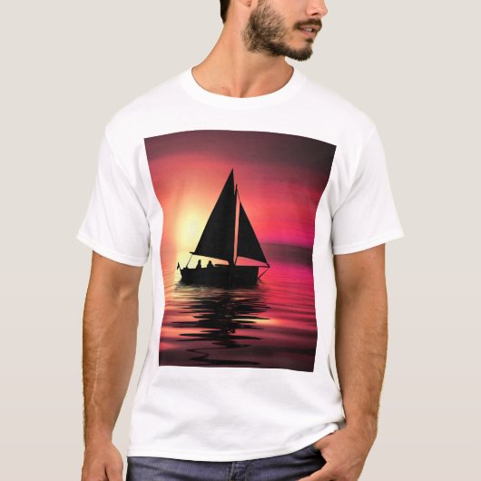 サンセット、海、セーリングボート Tシャツ (正面)