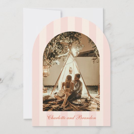 サンセットSpritzストライプ写真の日付の保存 招待状 (裏面)