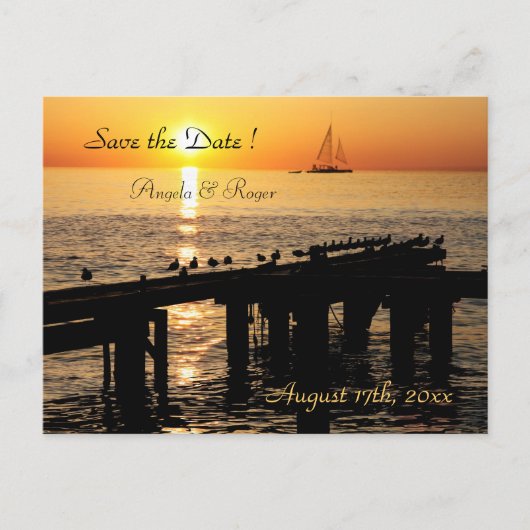 サンセッ結婚ト – seagulls日付を保存 案内ポストカード (正面)