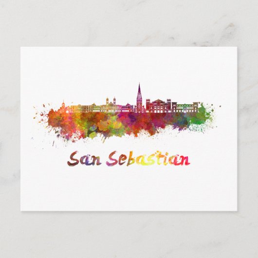 サンセバスチャンのスカイライン（水彩） ポストカード (正面)