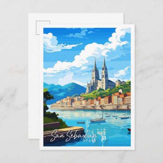 サンセバスチャンスペインヴィンテージ旅行イラストレーション ポストカード (正面/裏面)