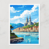 サンセバスチャンスペインヴィンテージ旅行イラストレーション ポストカード (正面)